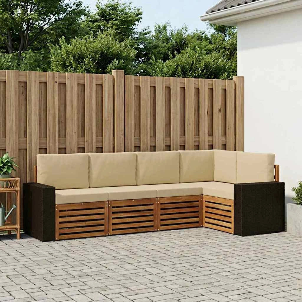 Set di divani da esterno 5 pz Naturale e Beige Poliestere 3384364