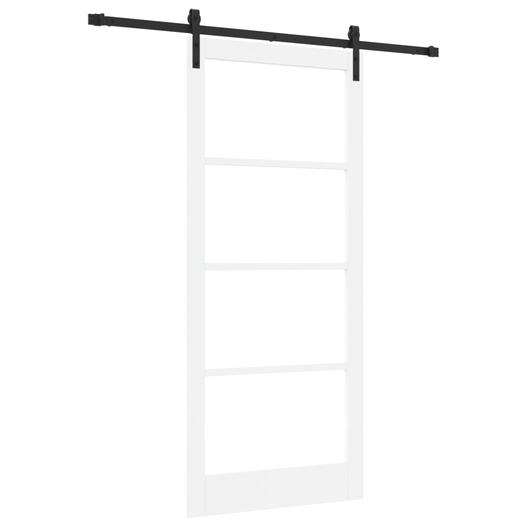 Porta Scorrevole con Set di Ferramenta 'ORKDAL'Legno Massiccio Bianco & Vetro