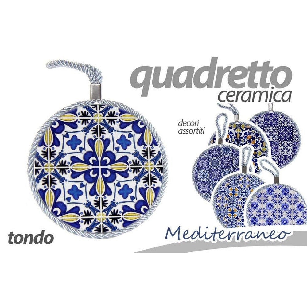 Trade Shop - Quadro Quadretto Piastrella Ornamentale In Ceramica Tondo 11cm Decori Ass 730672 -