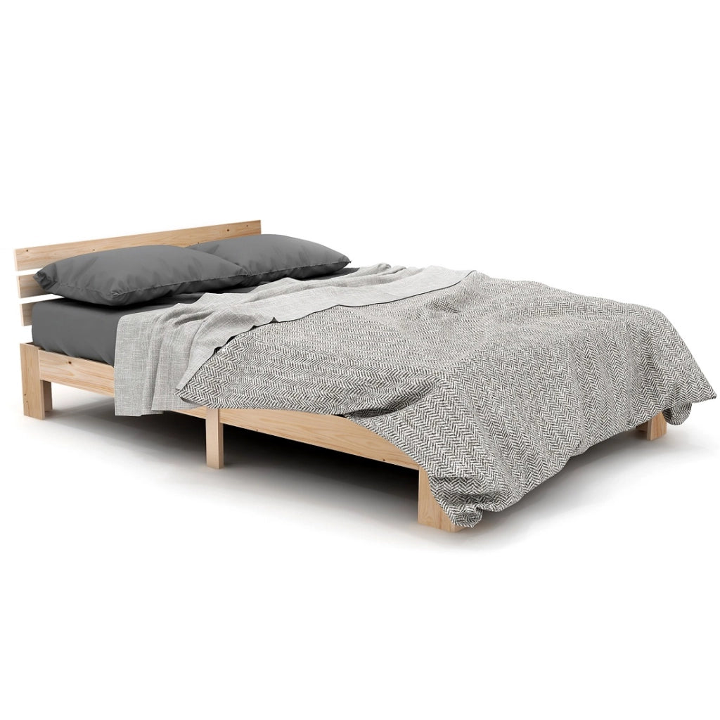 Letto Matrimoniale 140x200 cm; in Legno Massello - Design Rustico - Colore Naturale