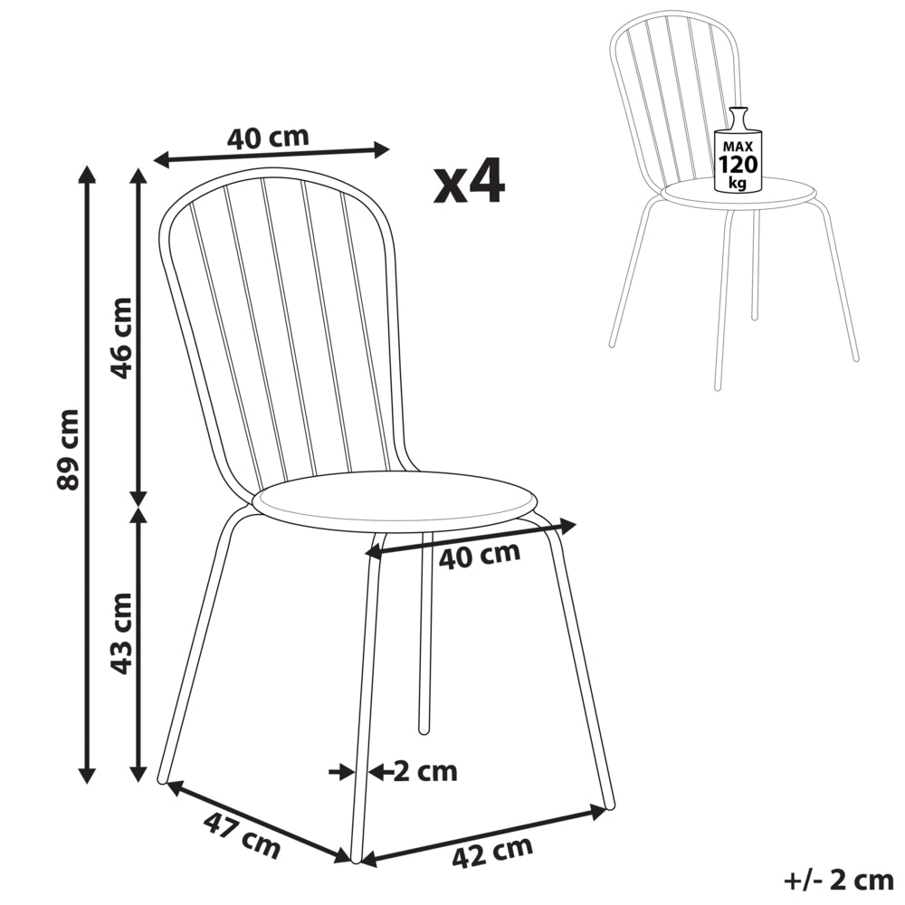 Set di sedie da pranzo da giardino azzurro alto metallo 4 persone
