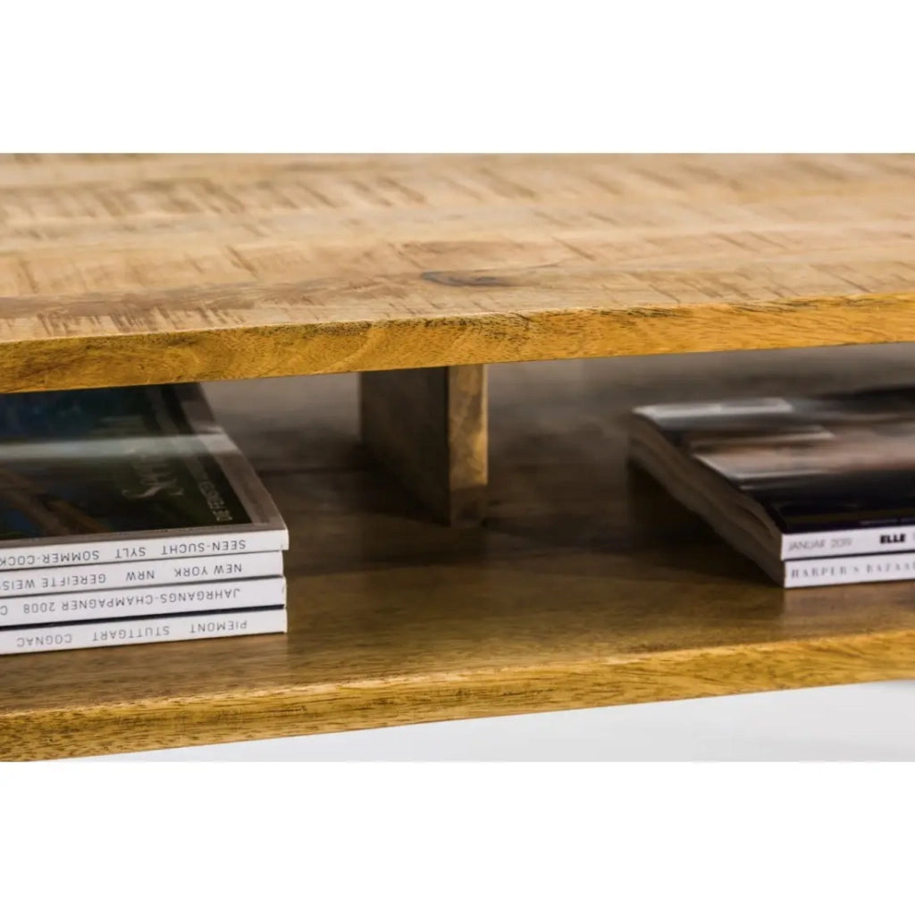 Tavolino SILVA 100 cm in legno di mango massiccio e metallo nero – 2 vani