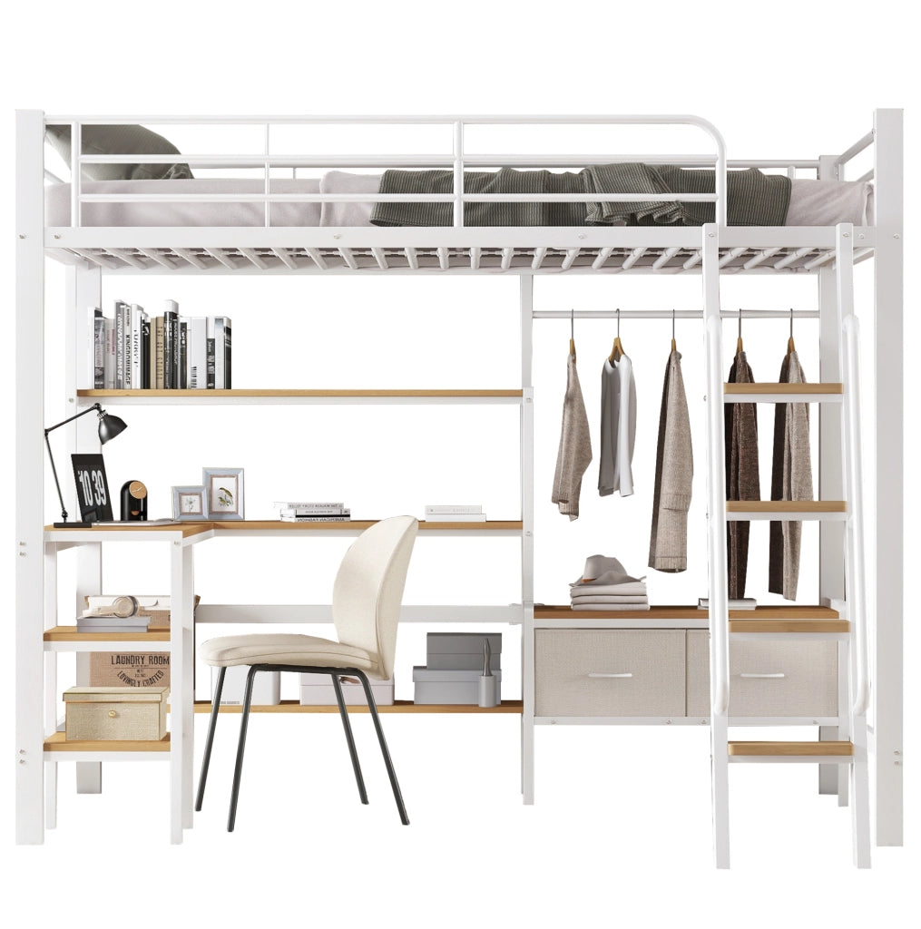 Letto a soppalco 90x200 cm con scrivania, box contenitive e scaffale
