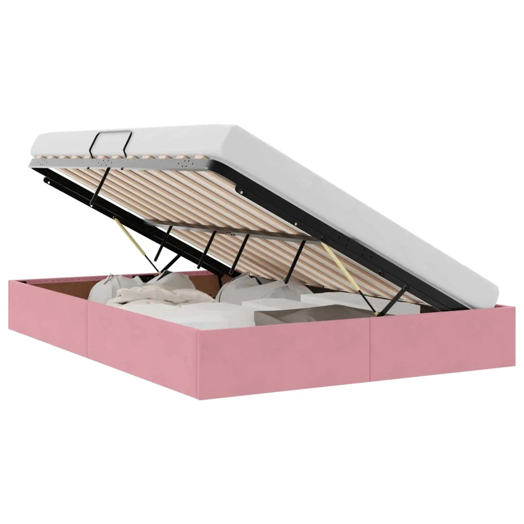 Letto ottomano con archiviazione Rosa 140 x 200 cm Velluto