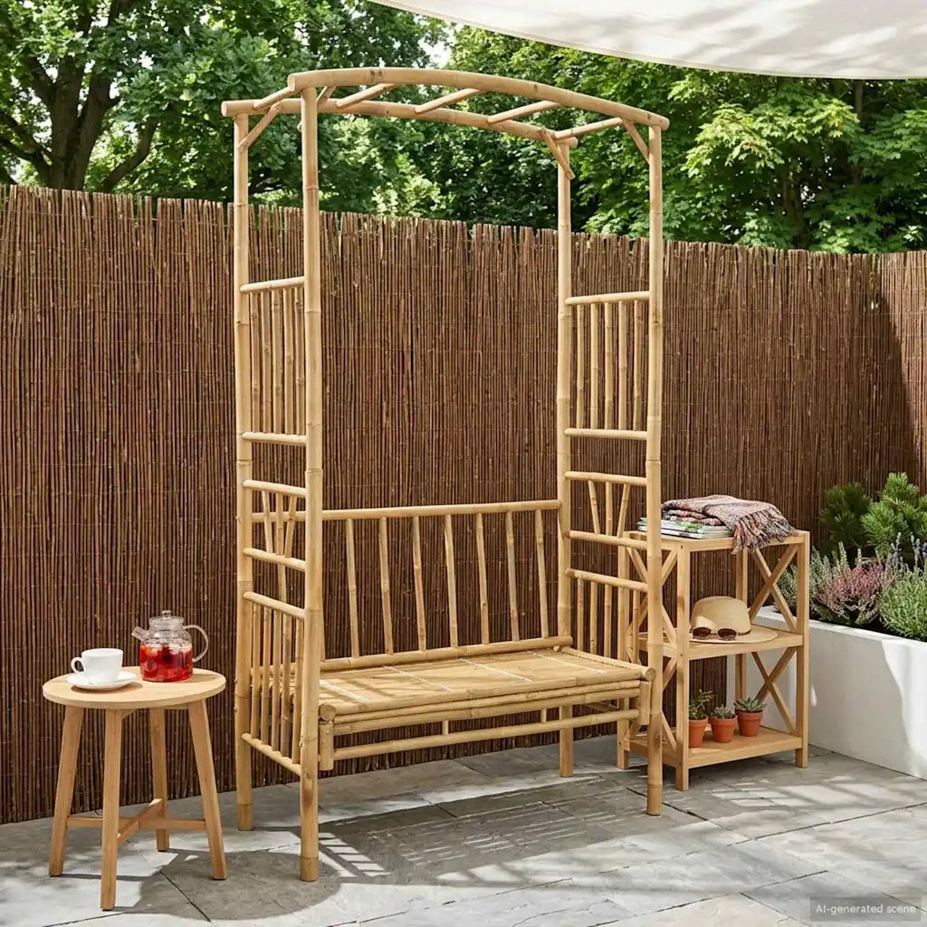 Arco da Giardino con Panchina Naturale 115 x 50 x 205 cm Bambù