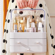 Organizzatore trasparente per cosmetici con 3 carichi Box di conservazione per cosmetici e gioielli Stoffa impermeabile per contenere polvere Grande capacità di stoccaggio per articoli da toeletta in bagno (bianco)