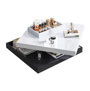 Tavolino da salotto 70x70x36 cm; girevole 360掳 a doppio livello con vano; truciolato bianco e nero