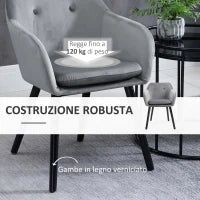 Set di 2 Sedie per Sala da Pranzo con Braccioli Imbottite e in Velluto, 54x56x74cm, Grigio