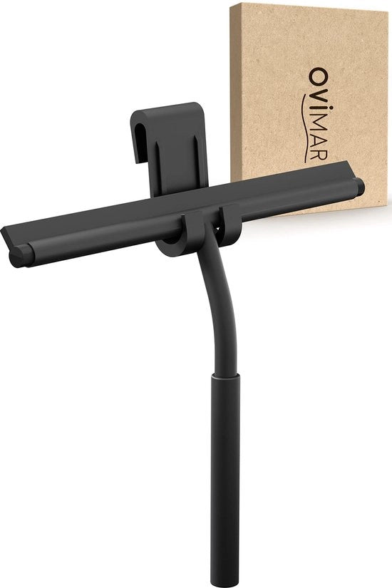 Douchewisser senza foratura | in acciaio inossidabile | nero | lamiera di ricambio | 26,4 cm di larghezza | per pulire le pareti del box doccia o le finestre - con supporto in gomma flessibile