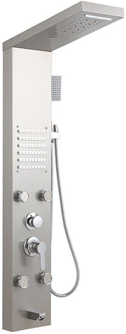 Pannello doccia con 5 funzioni d'acqua, doccia a pioggia, doccia a cascata e getti di massaaggio, inclusa maniglia regolabile, display LCD e doccia manuale – argento