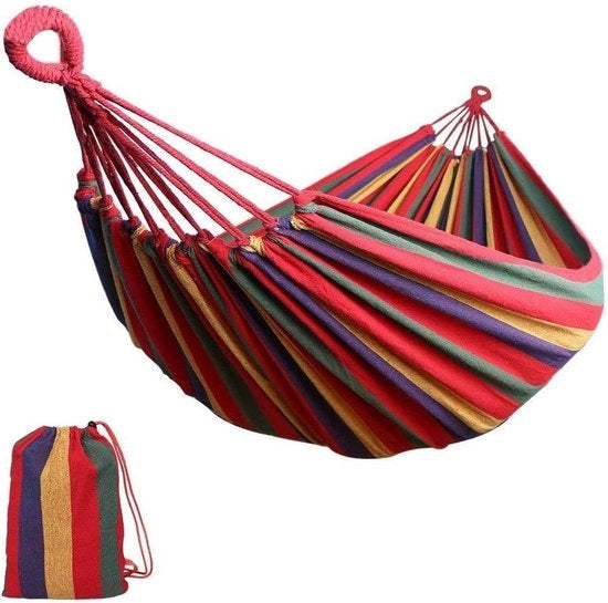 Hangmat esterna in cotone per più persone - larghezza doppia - pendola per giardino e campeggio - rosso 260 x 100 - 1 o 2 persone