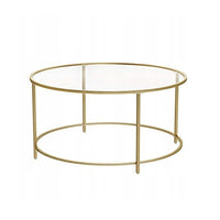 Tavolino da caffè rotondo Valora con struttura in acciaio dorato e piano in vetro
