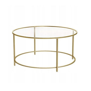 Tavolino da caffè rotondo Valora con struttura in acciaio dorato e piano in vetro