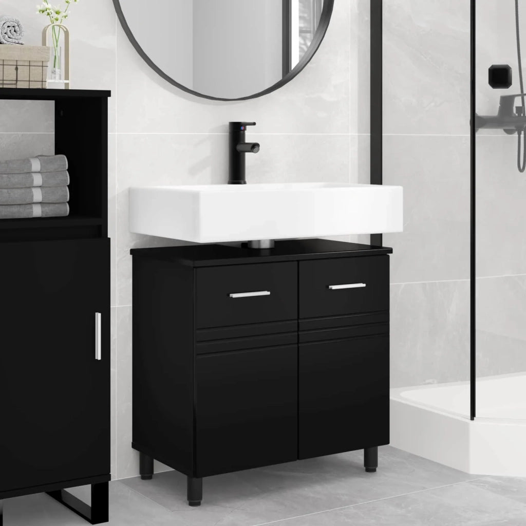 Mobiletto da bagno Nero 60 x 35 x 60 cm Legno ingegnerizzato