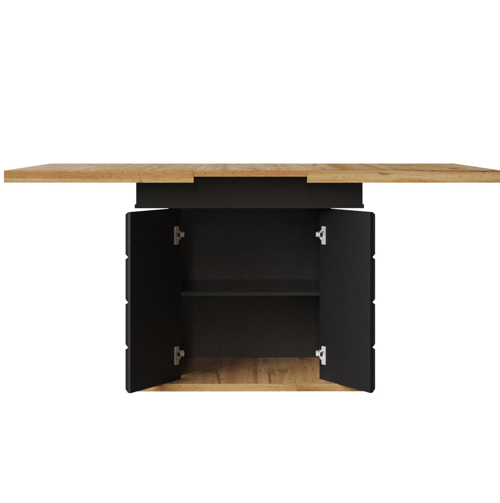 Tavolo allungabile 110-140x80x75 cm; in MDF e metallo; nero e naturale