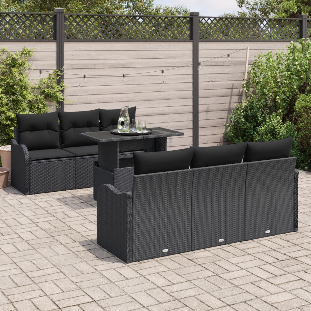Set di divani da giardino  7 pezzi con cuscini neri in polyrattan