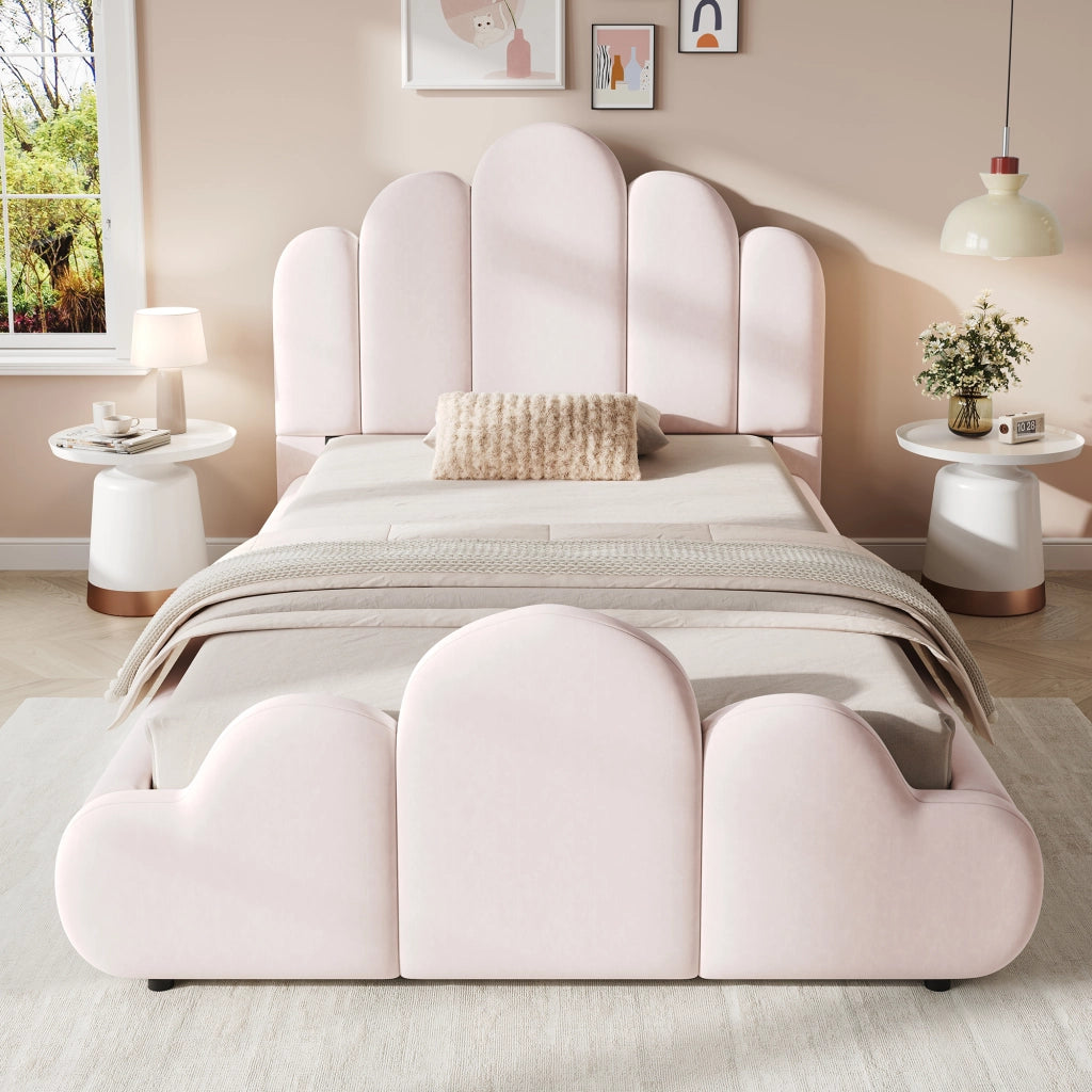 LETTO per bambini 90x200 cm in velluto rosa, struttura imbottita