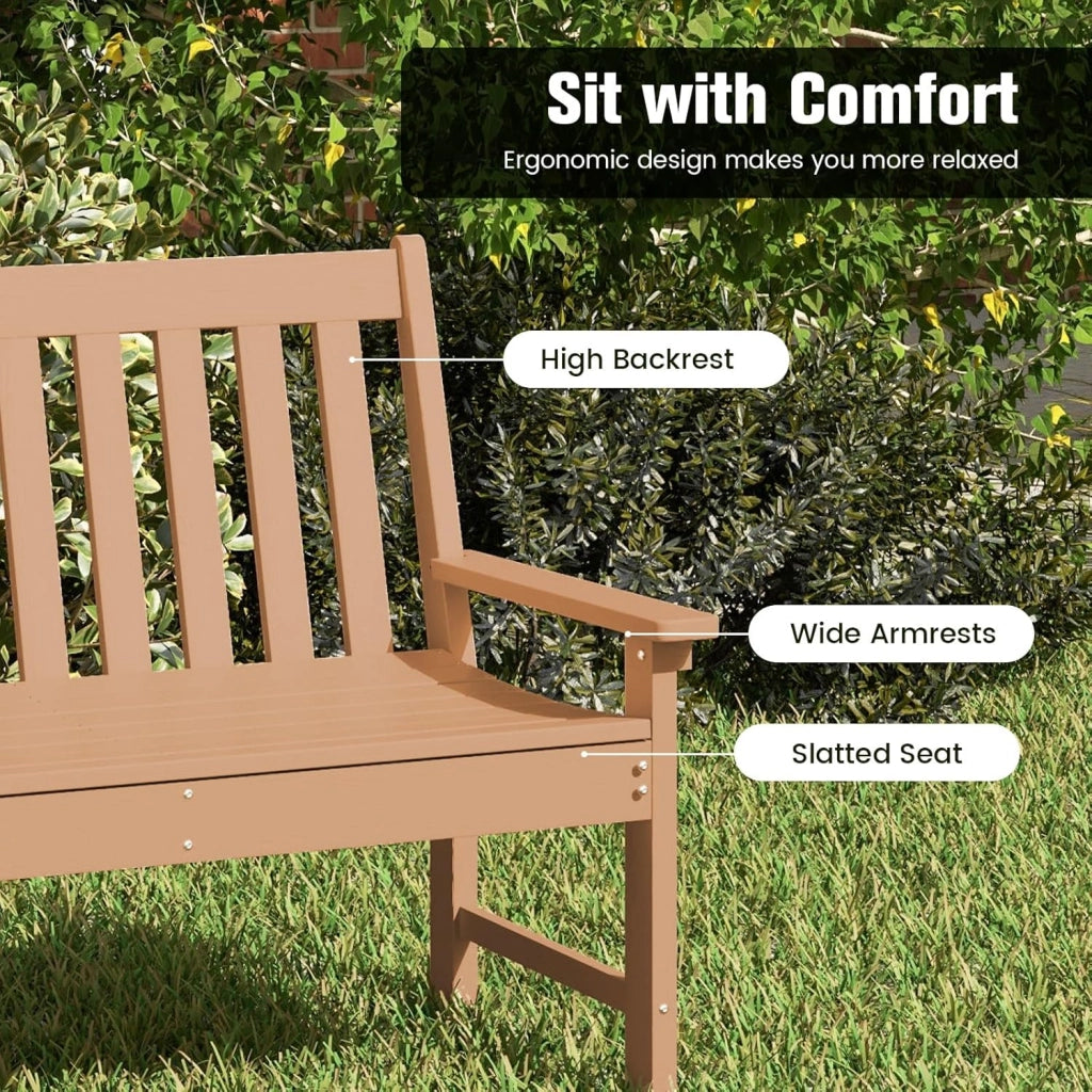 GIANTEX Panca da giardino per 2 persone, panca da parco in plastica con schienale alto, panca da esterno, resistente alle intemperie, per giardino, patio, terrazza, 132 x 65 x 91 cm