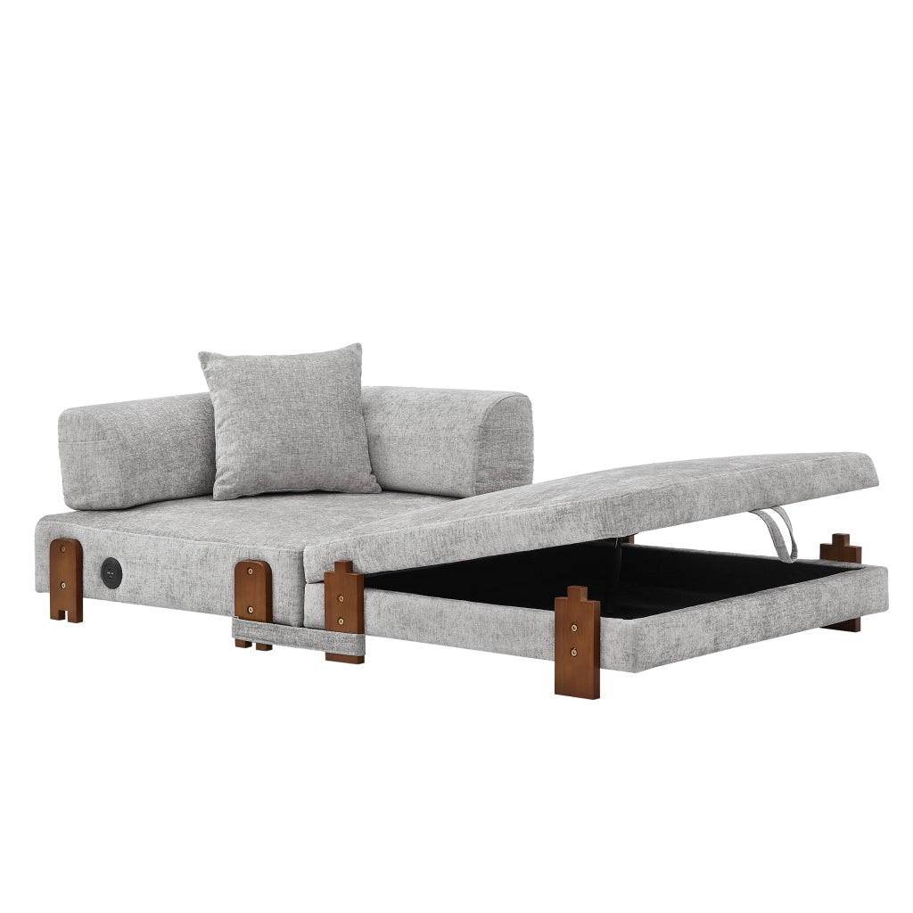 Divano letto 2 posti pieghevole con contenitore, USB e porta Type-C in tessuto grigio chiaro 84×170.5×48 cm