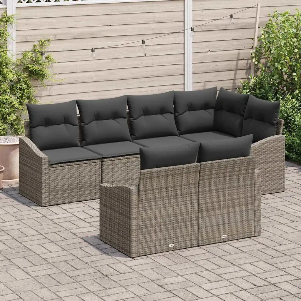 Set Divano da Giardino con cuscino 7 pcs Grigio polyrattan