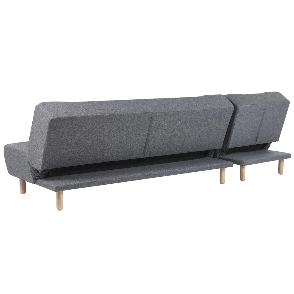 Divano Angolare Rivestimento Tessuto Grigio Scuro Gambe Legno Chiaro Chaise Longue versione destra 4 Posti