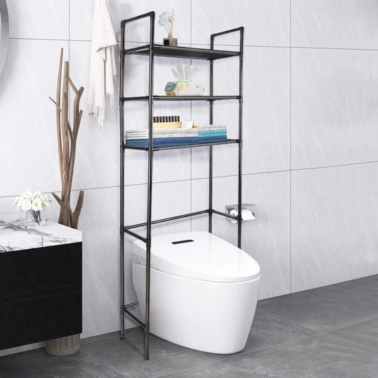 Organizzatore di spazio per la stanza da bagno, ripiano per la stanza da bagno da pavimento a soffitto, organizzatore per la stanza da bagno con ripiani e contenitori.