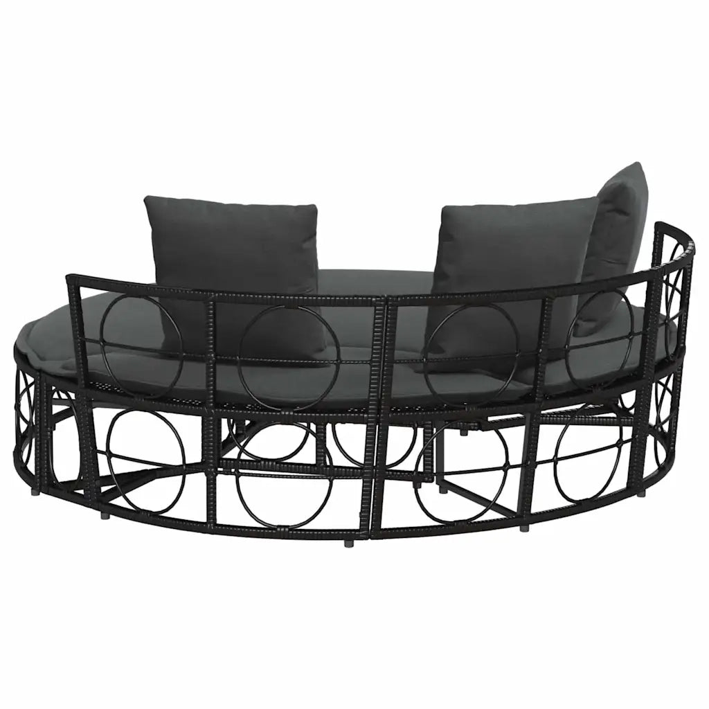 Lettino Prendisole Esterno senza Tetto Nero in Polyrattan 4108236