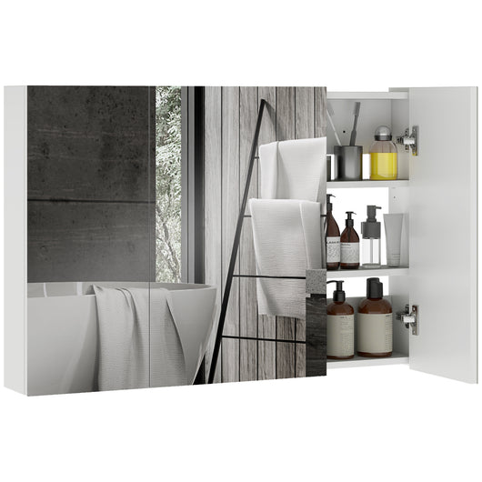 Specchio da Bagno Pensile a 3 Ante  90x13,5x60 cm Rivestimento in Melamina Bianco