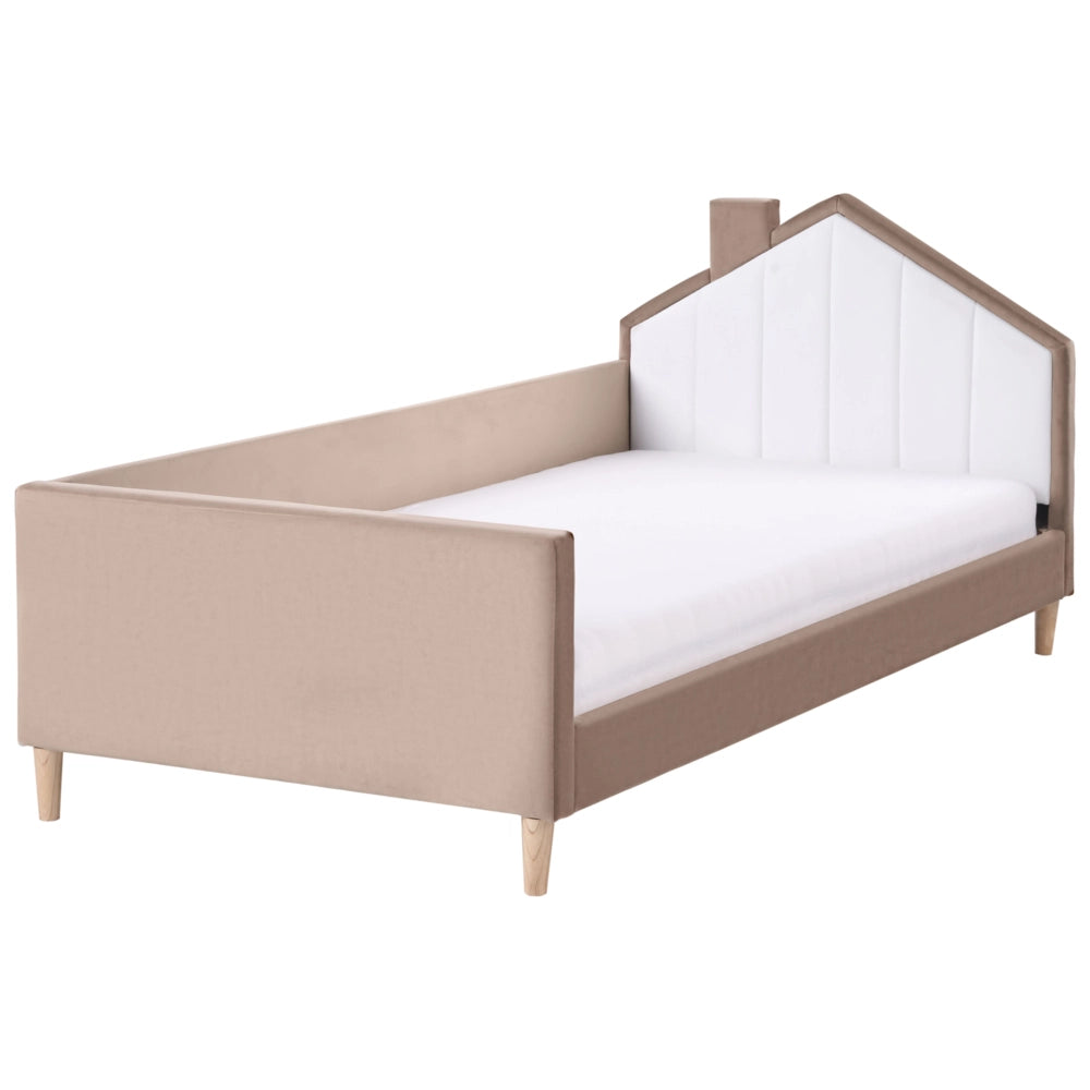 Letto singolo in velluto marrone con base a doghe 90 x 200 cm Camera Moderna Tradizionale