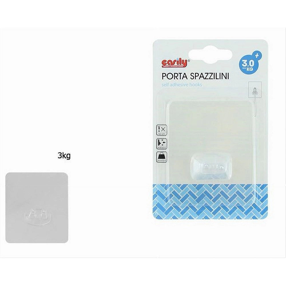 Trade Shop - Porta Spazzolino Da Denti Gancio Autoadesivo Trasparente Da Parete Bagno 87751 -