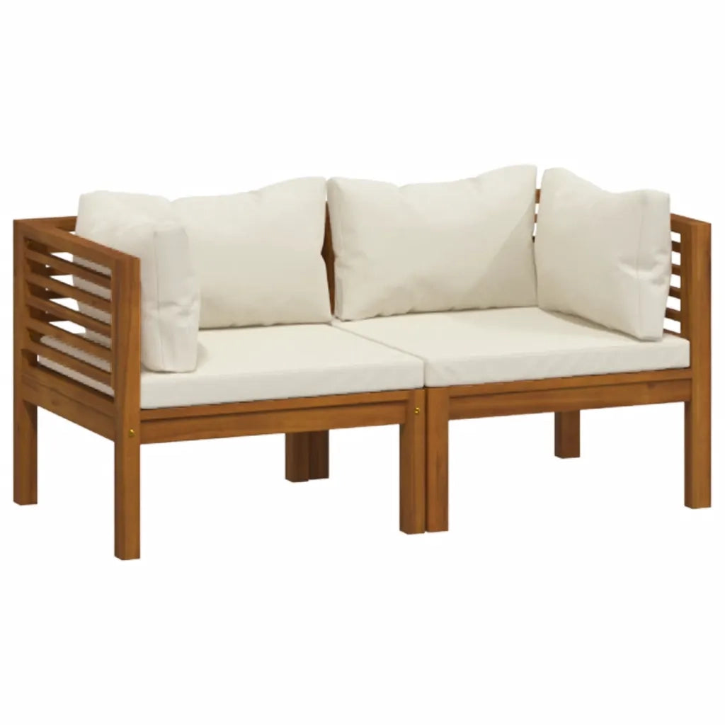 Divano da Giardino a 2 Posti con Cuscino-Sofa da Giardino-Divano da esterno Crema Massello Acacia