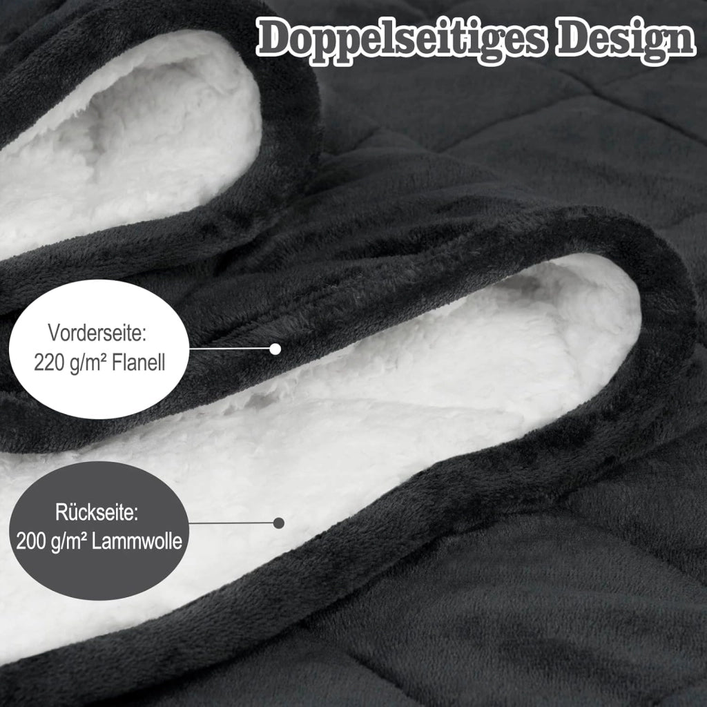 Coperta Ponderata per Adulti, Coperta Appesantita Double Face in Flanella e Lana d'Agnello, 9 kg 150x200 cm, Coperta Pesata Terapeutica per il Sonno, con Perle di Vetro, Grigio
