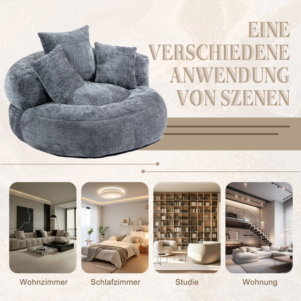 Poltrona Lounge con Schienale Alto, Braccioli e Seduta Profonda, in Ciniglia Grigio 108 × 108 × 52 cm