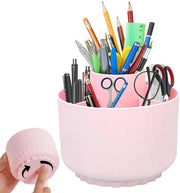 Organizzatore per Pennarelli Bambini 360° Rotante Cassettiera per Pennarelli Grande Capacità con 5 Compartimenti per Ufficio, Scuola, Casa (Rosso Pastello)