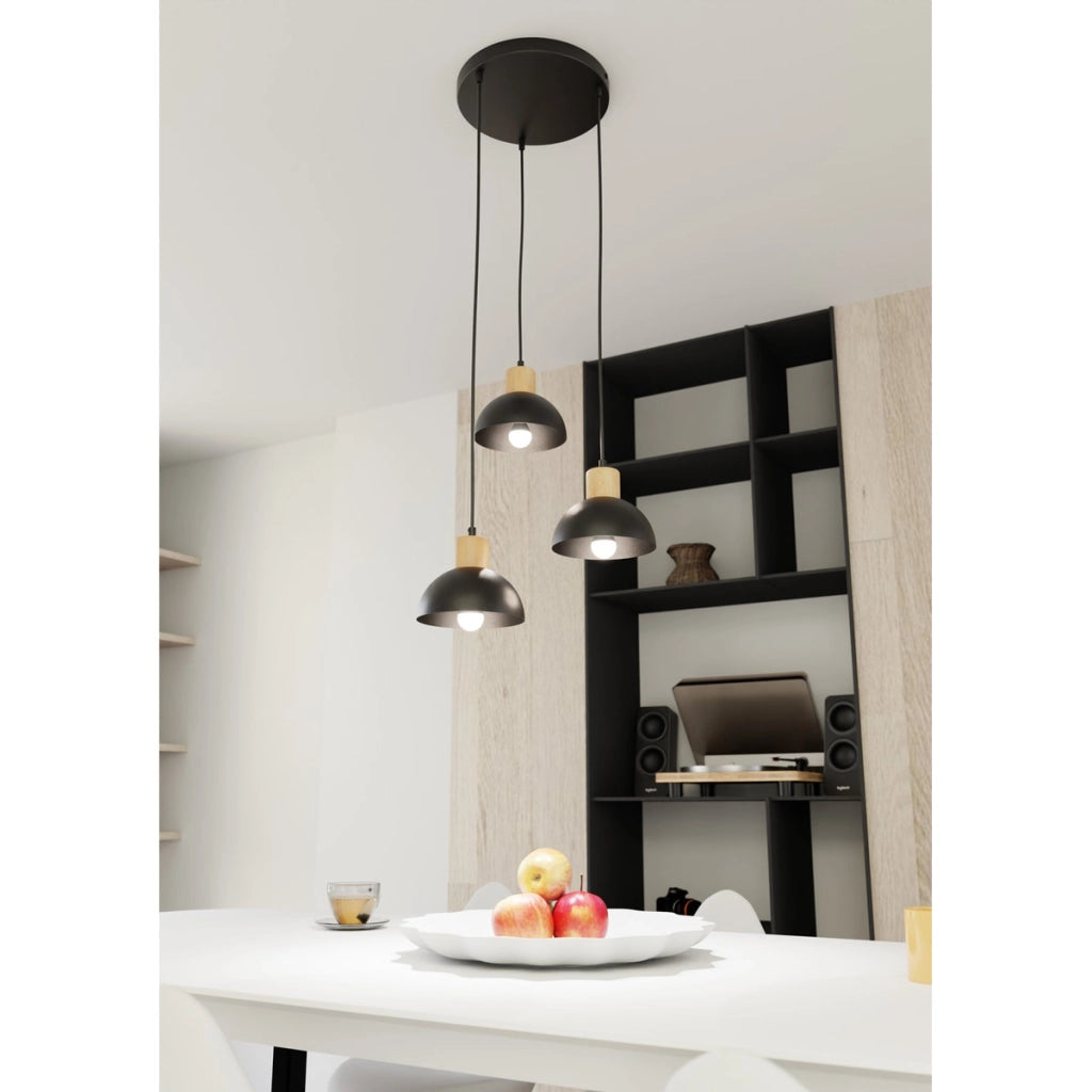 Lampada a sospensione Seco in metallo nero e legno