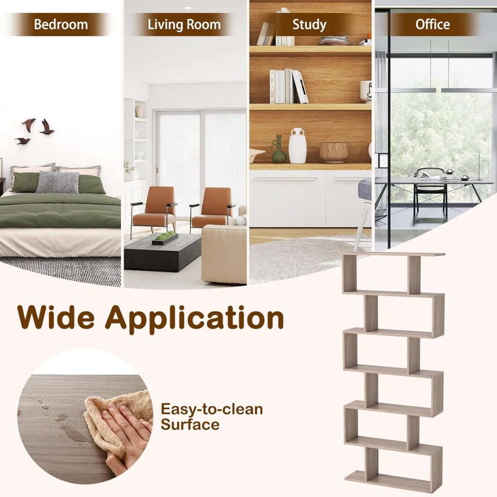 Libreria Scaffale a 6 Ripaini, a Forma di S, Portata di 120 kg, Scaffale Portaoggetti con 6 Cubi, Moderna e Salvaspazio, Arredo per Ufficio, Soggiorno, Biblioteca, 80x23x191 cm (Grigio)