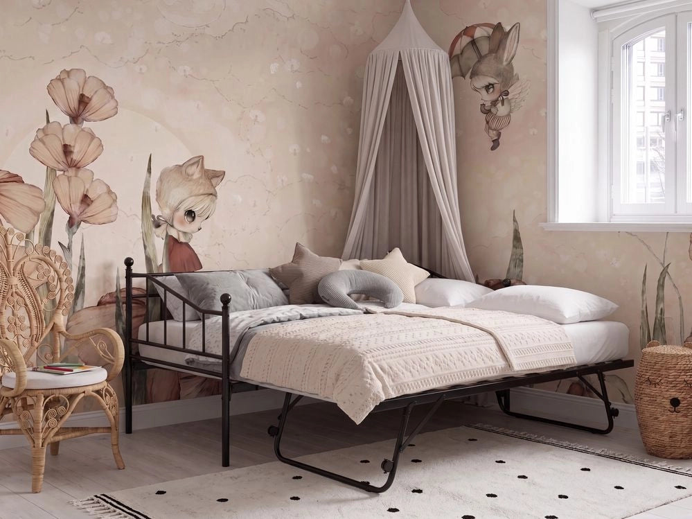 Letto estraibile singolo per bambini in metallo nero stile tradizionale, 90 x 200 cm