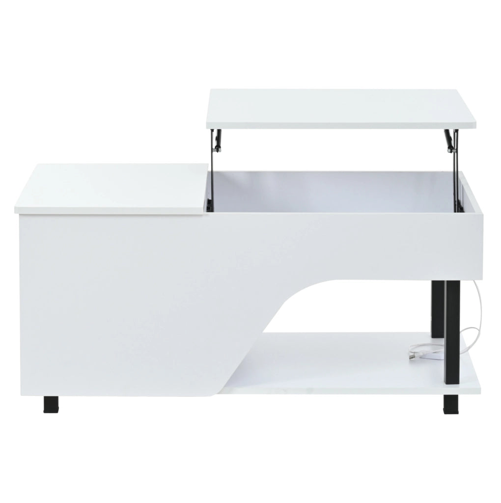 Tavolino da salotto 50x100x46 cm; altezza regolabile con vano nascosto; truciolato; bianco