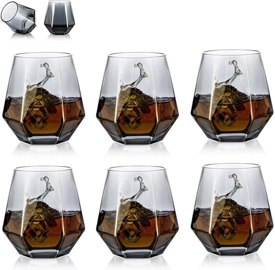 Set di bicchieri per whiskey da 6 - Disegno a diamante - Bicchiere per acqua/succo - Bicchiere per scotch - 300 ml - Bicchiere per whiskey - Design moderno - Lavorazione in vetro per bourbon/rum - Bicchiere da bar