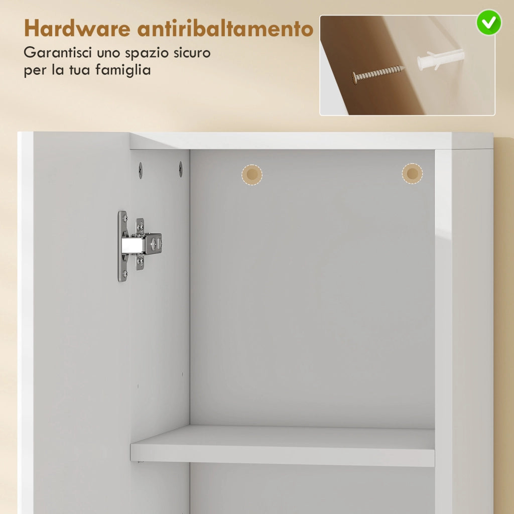 Mobile da Bagno a 2 Ante con Ripiano Aperto e Regolabile ¨C zephmum ¨C Legno, Bianco, 30x24x140 cm