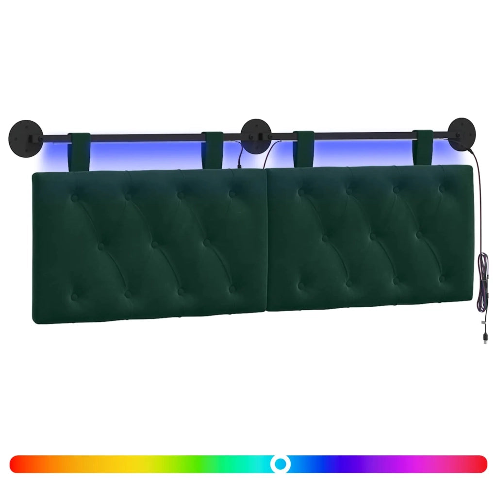 Testiera sospesa Con luce LED Verde Scuro Velluto