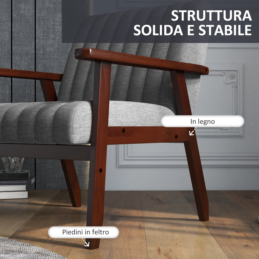 Poltrona Moderna Imbottita in Tessuto con Gambe in Legno ¨C Zephmum ¨C Grigio