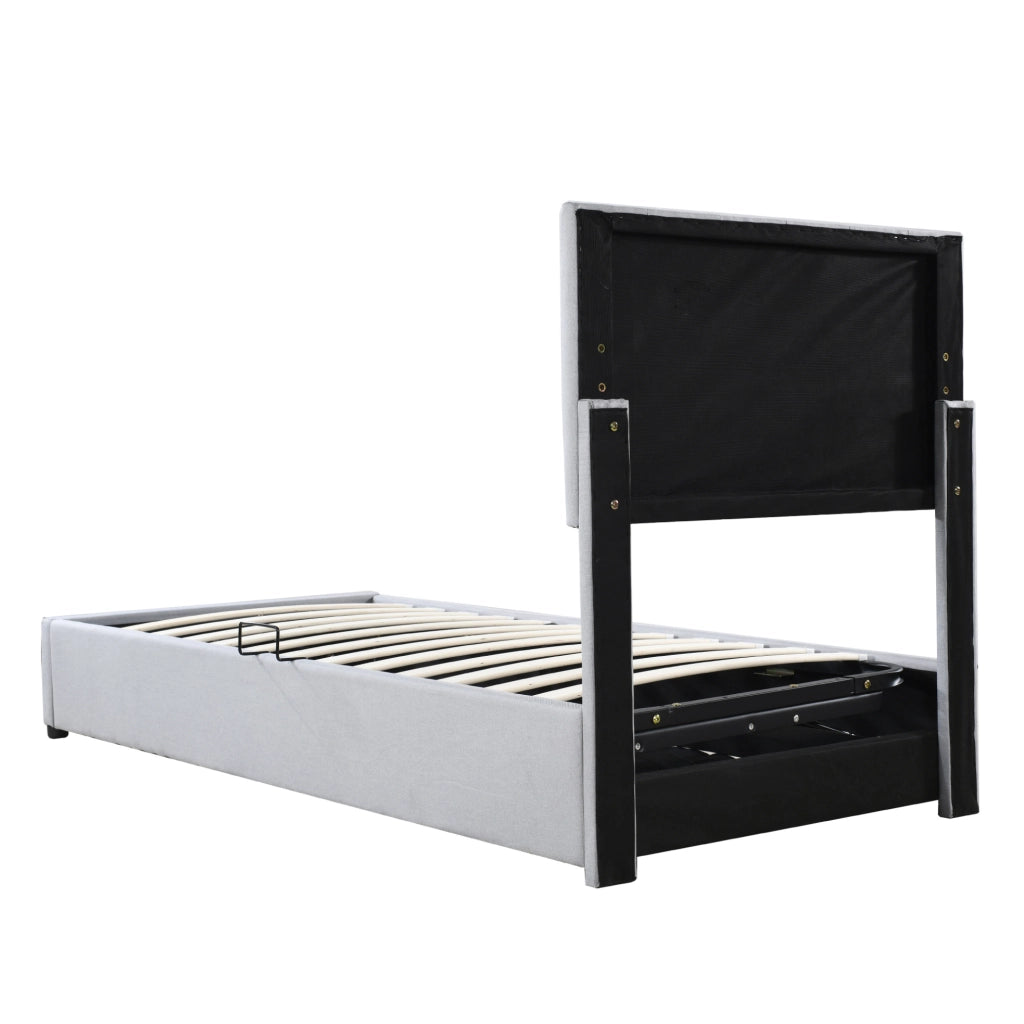 Letto contenitore 180x200 cm grigio imbottito, trasformabile in due letti 90 cm, senza materasso