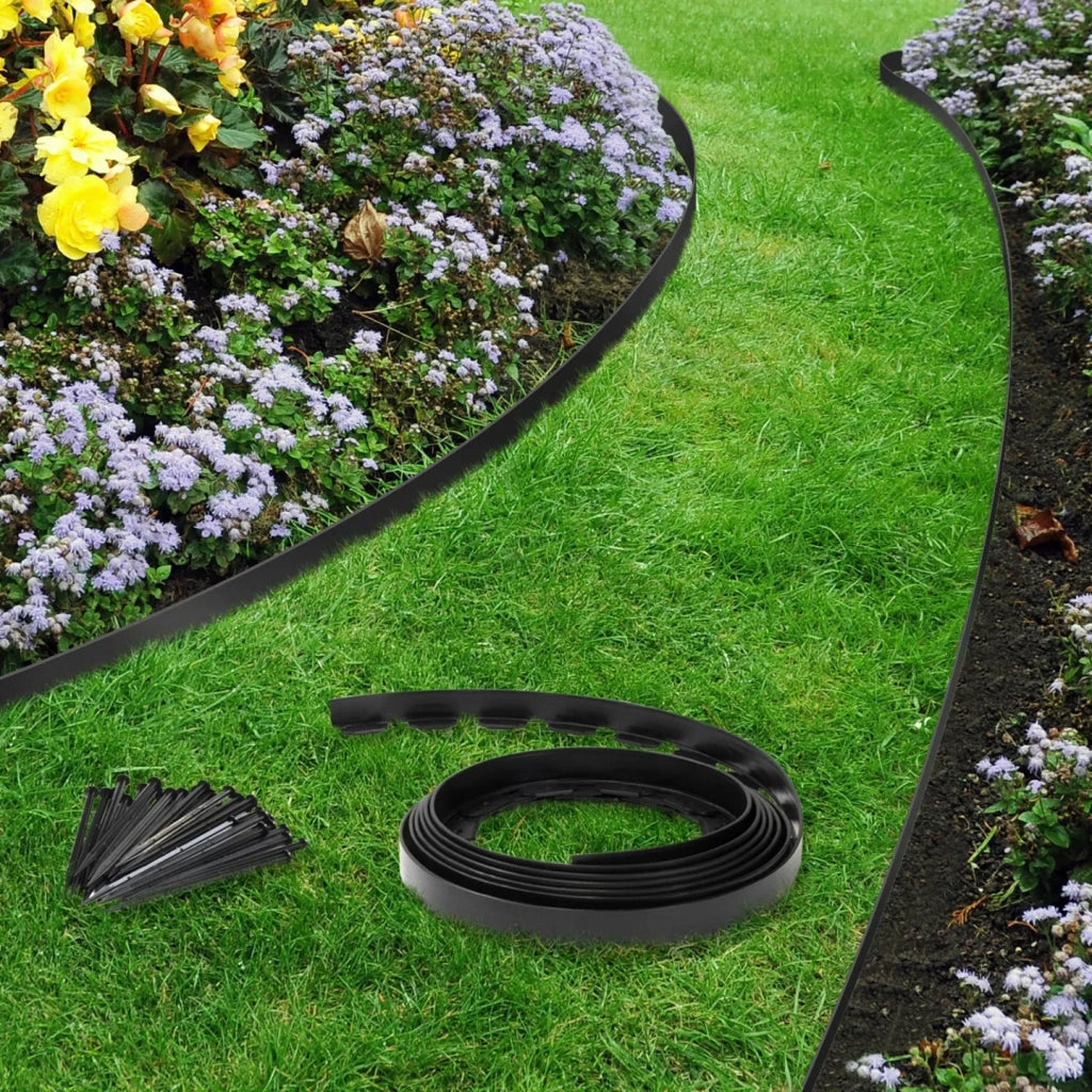 IDMarket - Bordature per prato flessible 10 mt nera altezza 5 cm + 30 picchetti