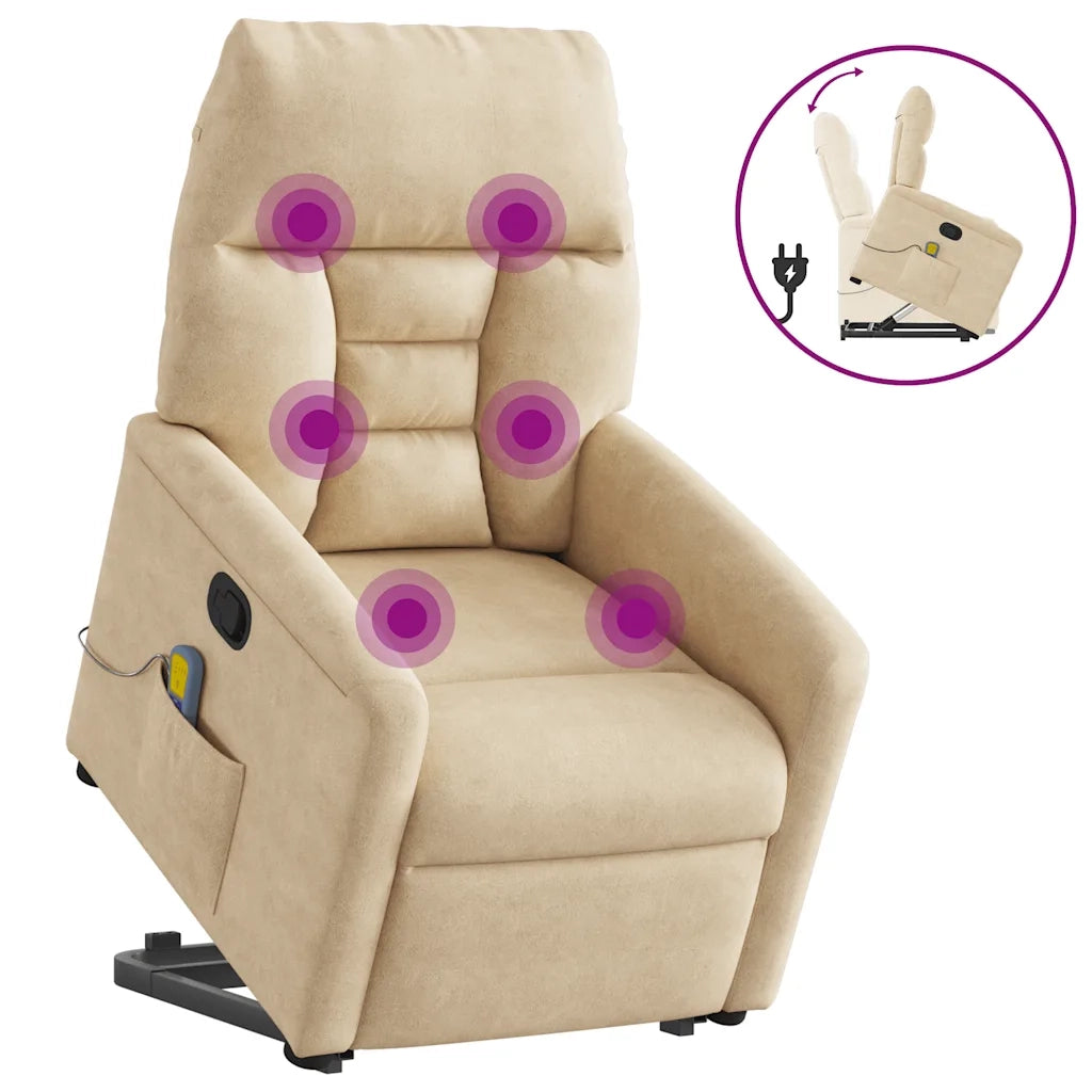 Poltrona Alzapersona Reclinante Massaggiante Crema Microfibra 3303098
