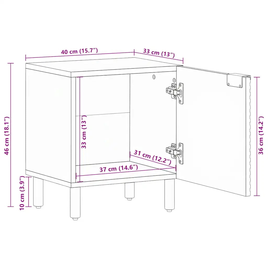 Comodino Marrone 40x33x46 cm in Legno Massello di Mango