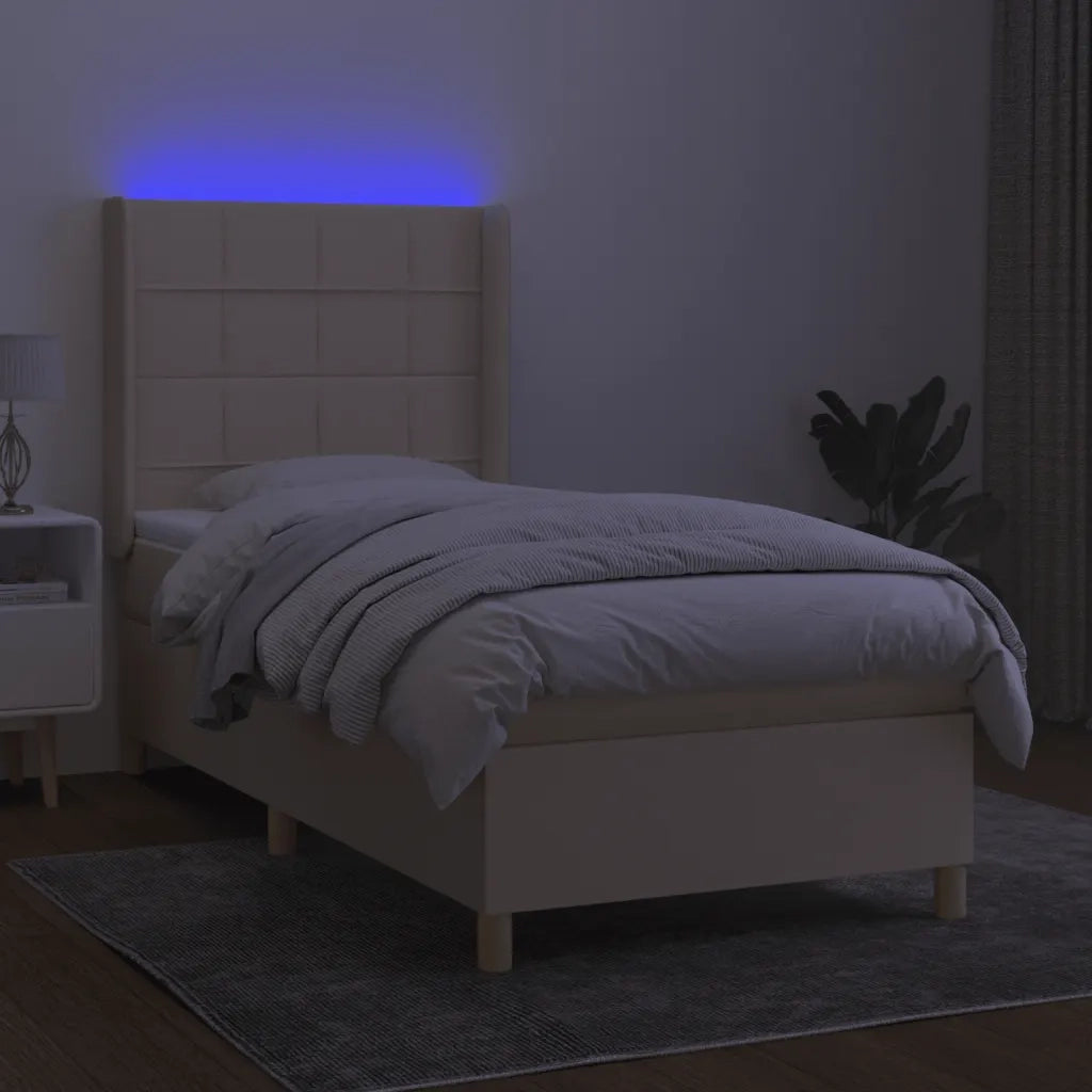 Letto a Molle con Materasso e LED Crema 90x190 cm in Tessuto 3138842