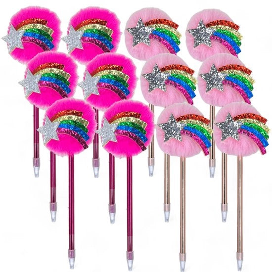 PomPom penna colorata e trendy - 21 cm - Adatta per scuola e ufficio - 12 pezzi in arcobaleno