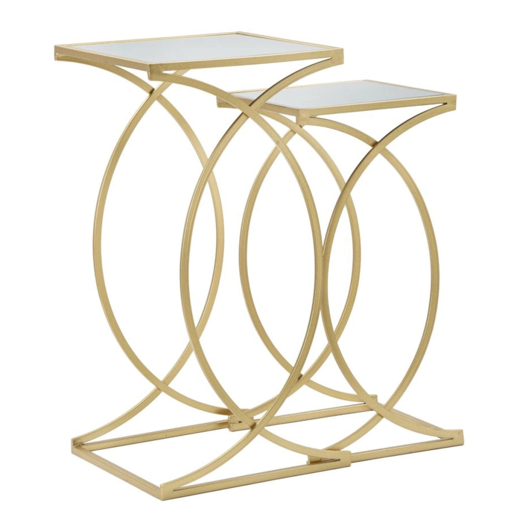 Coppia tavolinetti Simply quadrati in ferro, MDF e specchio gold – 35 x H 70 e 30 x H 60 cm