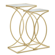 Coppia tavolinetti Simply quadrati in ferro, MDF e specchio gold – 35 x H 70 e 30 x H 60 cm